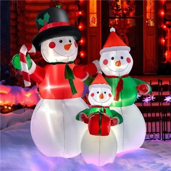 6ft Height Christmas Inflatable Snowman Family Led Lighted Blow up Outdoor Decor